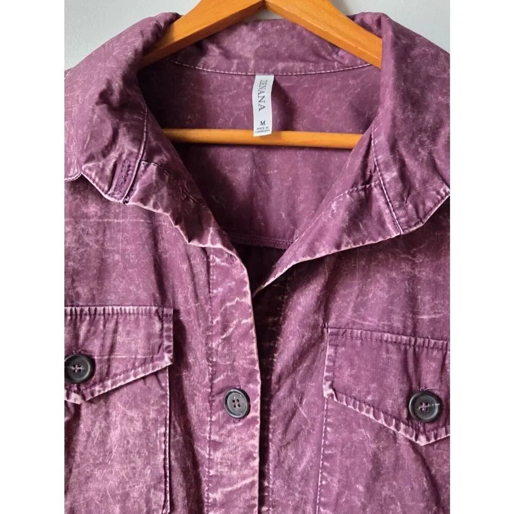 EUC LIKE NEW ZENANA ACID WASH AUBERGINE LONGSLEEVES BUTTONED SHIRT SIZE M - Picture 9 of 15